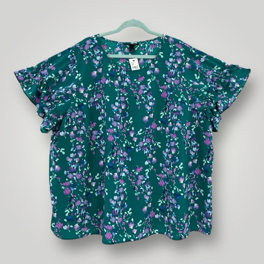 NEW Lane Bryant Flutter Sleeve Womans 28 Green Floral Print Spring Career NWT